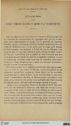 3.Ser. 5.1894: Quelques mots sur ses nouvelles recherches relatives au ligurien et au tongrien d'Égypte