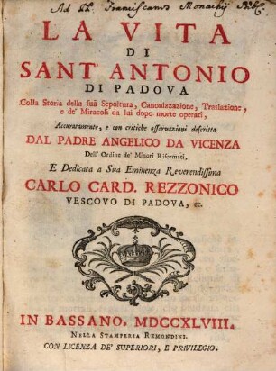 La vita di Sant Antonio di Padova
