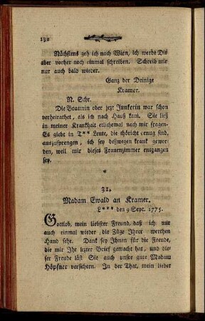 31. Madame Ewald an Kramer. - 40. Mamsell Wildenfels an Madame Ewald.