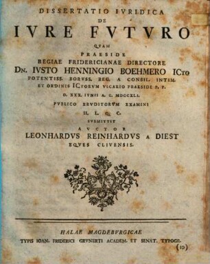 Dissertatio Ivridica De Ivre Fvtvro