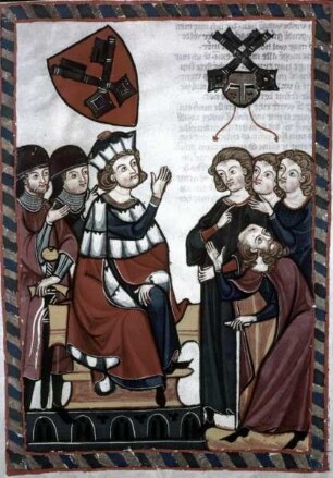 Manessische Liederhandschrift oder Große Heidelberger Liederhandschrift — Der Burggraf von Regensburg hält Gericht, Folio 318recto