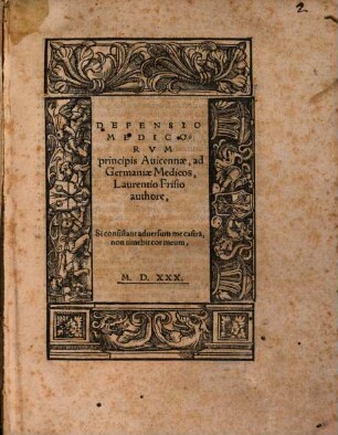 Defensio medicorum principis Avicennae ad Germaniae medicos