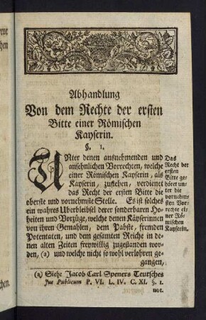 a7r-b8v, Abhandlung von dem Rechte der ersten Bitte einer Roemischen Kayserin