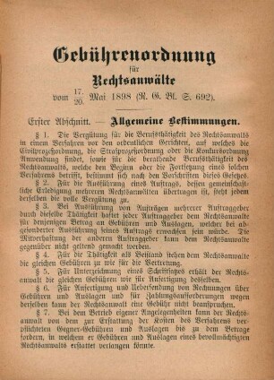 Gebührenordnung für Rechtsanwälte vom 17./20. Mai 1898.