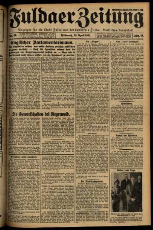 Erste Ausgabe vom Mittwoch, den 29. April 1931.