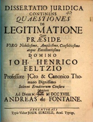 Diss. iur. continens quaestiones de legitimatione
