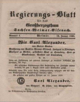 Nr. 1 : 15. Januar 1858
