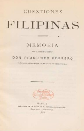 Cuestiones filipinas : memoria