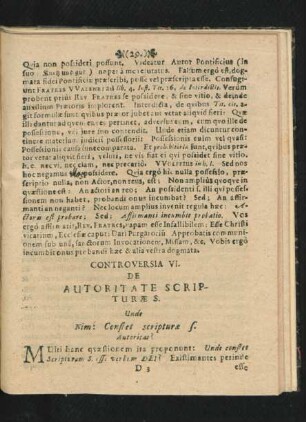 Controversia VI. De Autoritate Scripturae S.