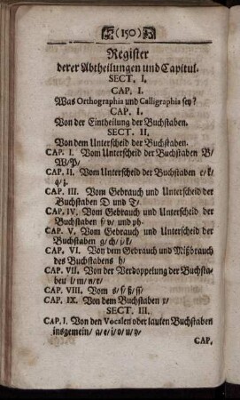 Register derer Abtheilungen und Capitul.