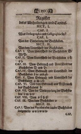 Register derer Abtheilungen und Capitul.