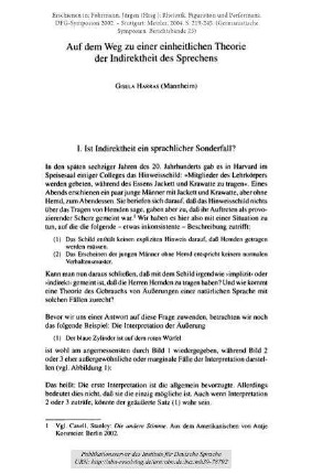 Auf dem Weg zu einer einheitlichen Theorie der Indirektheit des Sprechens