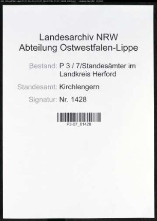 Sterberegister Standesamt Kirchlengern