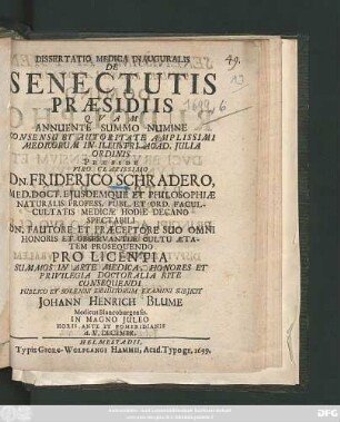 Dissertatio Medica Inauguralis De Senectutis Praesidiis
