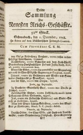 52tes Stuck. Schwabach, den 1. December, 1758.