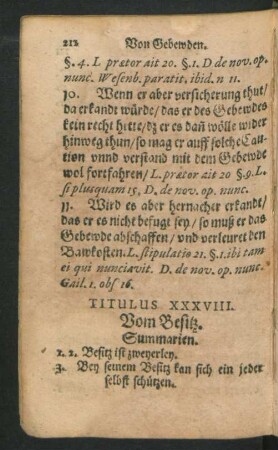 Titulus XXXVIII. Von Besitz.