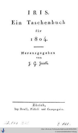 1804: Iris: ein Taschenbuch für