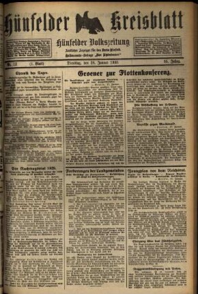 Erste Ausgabe vom Dienstag, den 28. Januar 1930.
