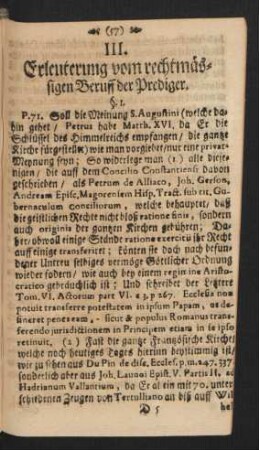 III. Erleuterung vom rechtsmässigen Beruff der Prediger. §. I.