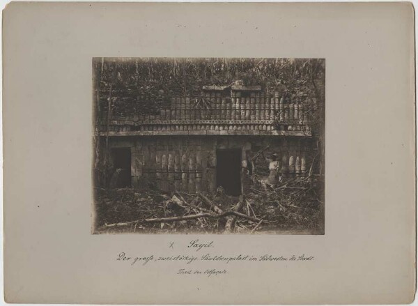 "Partial view of the palace. (with expedition member)"