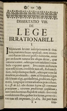 Dissertatio VIII. De Lege Irrationabili.