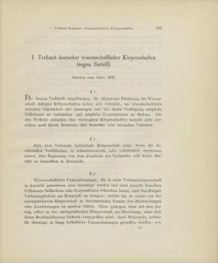 1. Verband deutscher wissenschaftlicher Körperschaften (sogen. Cartell)