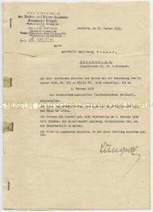 Schreiben zur Bestätigung der Einstellung von Emil Kramer beim Straßen- und Wasser-Bauamt Annaberg mit Arbeitsvertrag - Familienkonvolut