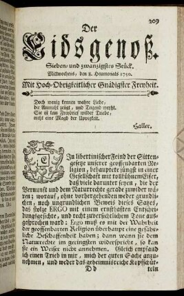 Sieben- und zwanzigstes Stück. Mittwochens, den 8. Heumonats 1750.