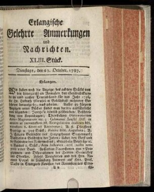 XLIII. Stück. Dienstags, den 23. October. 1787.