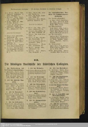 III. Die ständigen Ausschüsse der städtischen Collegien