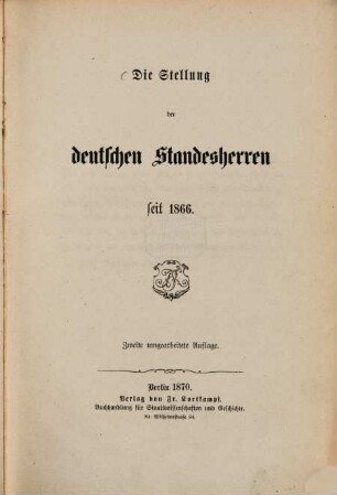 Die Stellung der deutschen Standesherren seit 1866
