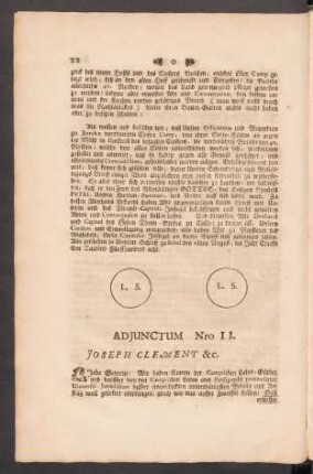 Adjunctum Nro II. Joseph Clement &c.