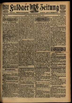 Erste Ausgabe vom Dienstag, den 29. November 1904.