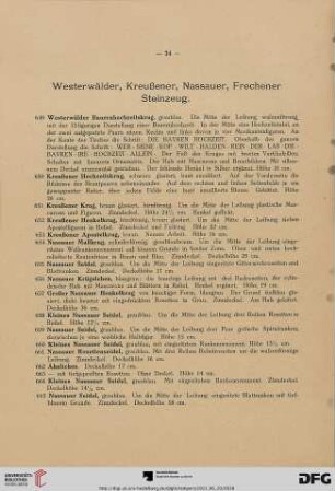 Westerwälder, Kreußener, Nassauer, Frechener Steinzeug (Nr. 649-707)