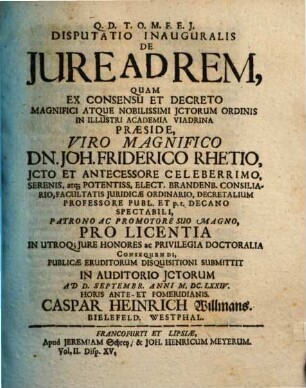 Disp. inaug. de iure ad rem