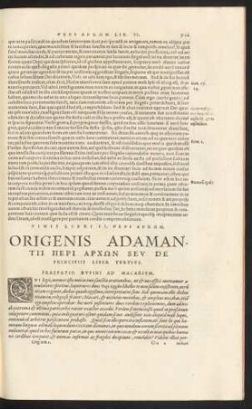 Origenis Adamantii Peri Archōn Seu De Principiis Liber Tertius.