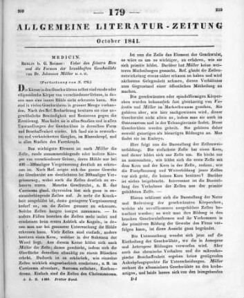 Müller, J.: Ueber den feinern Bau und die Formen der krankhaften Geschwülste. Abt. 1, Lfg. 1-2. Berlin: Reimer 1838 (Fortsetzung von Nr. 178)