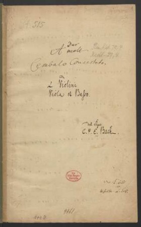 Konzerte; cemb, strings; A-Dur; H 410; Wq 7