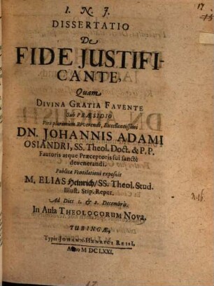 Dissertatio De fide justificante