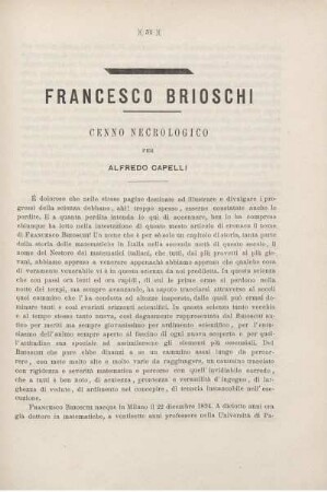 Francesco Brioschi Cenno necrologico per Alfredo Capelli