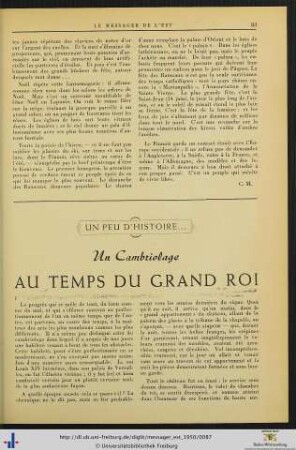 Un Cambriolage au Temps du Grand Roi.