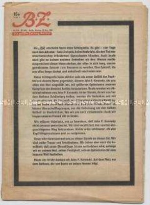 Berliner Tageszeitung "BZ" zum Tod von John F. Kennedy