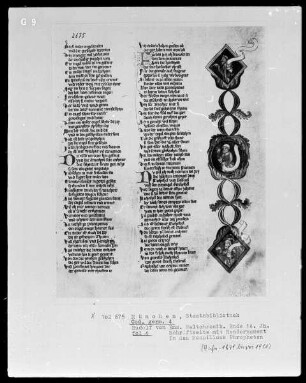 Rudolf von Ems, Weltchronik — Buchseite mit drei Miniaturen, Folio 4recto