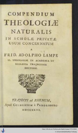 Compendium Theologiæ Naturalis : In Scholæ Privatæ Usum Concinnatum