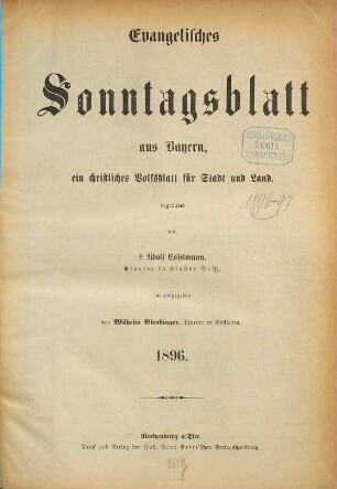 Evangelisches Sonntagsblatt aus Bayern. 1896