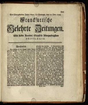 Num. CI. Freytags, den 13. Dec. 1748 - Num. CVI. Dienstags, den 31. Dec. 1748