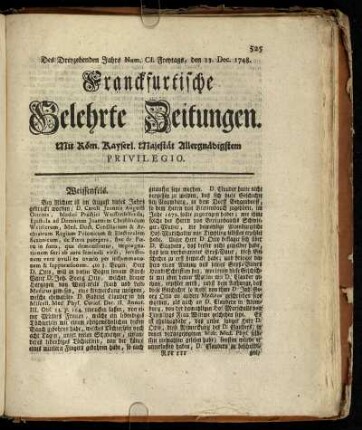 Num. CI. Freytags, den 13. Dec. 1748 - Num. CVI. Dienstags, den 31. Dec. 1748