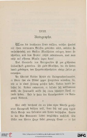 XVIII. Autographe