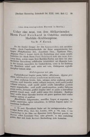 Ueber eine neue, von dem Afrikareisenden Herrn Paul Reichard in Ostafrika entdeckte Harlekin - Krabbenspinne.