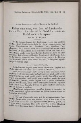 Ueber eine neue, von dem Afrikareisenden Herrn Paul Reichard in Ostafrika entdeckte Harlekin - Krabbenspinne.
